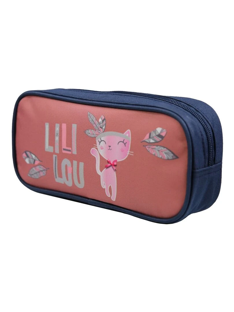 Trousse scolaire rectangulaire Lili Lou Chat Rose Bagtrotter Rose