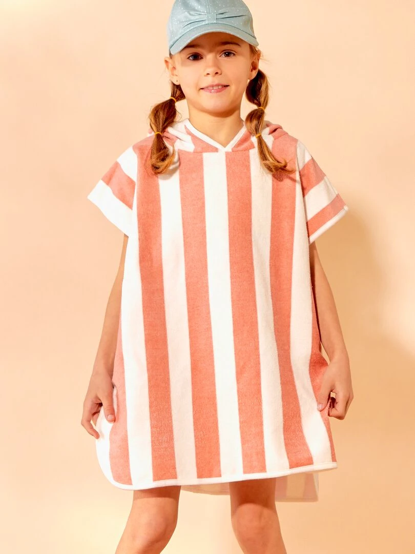 Poncho de bain   Blanc/rose