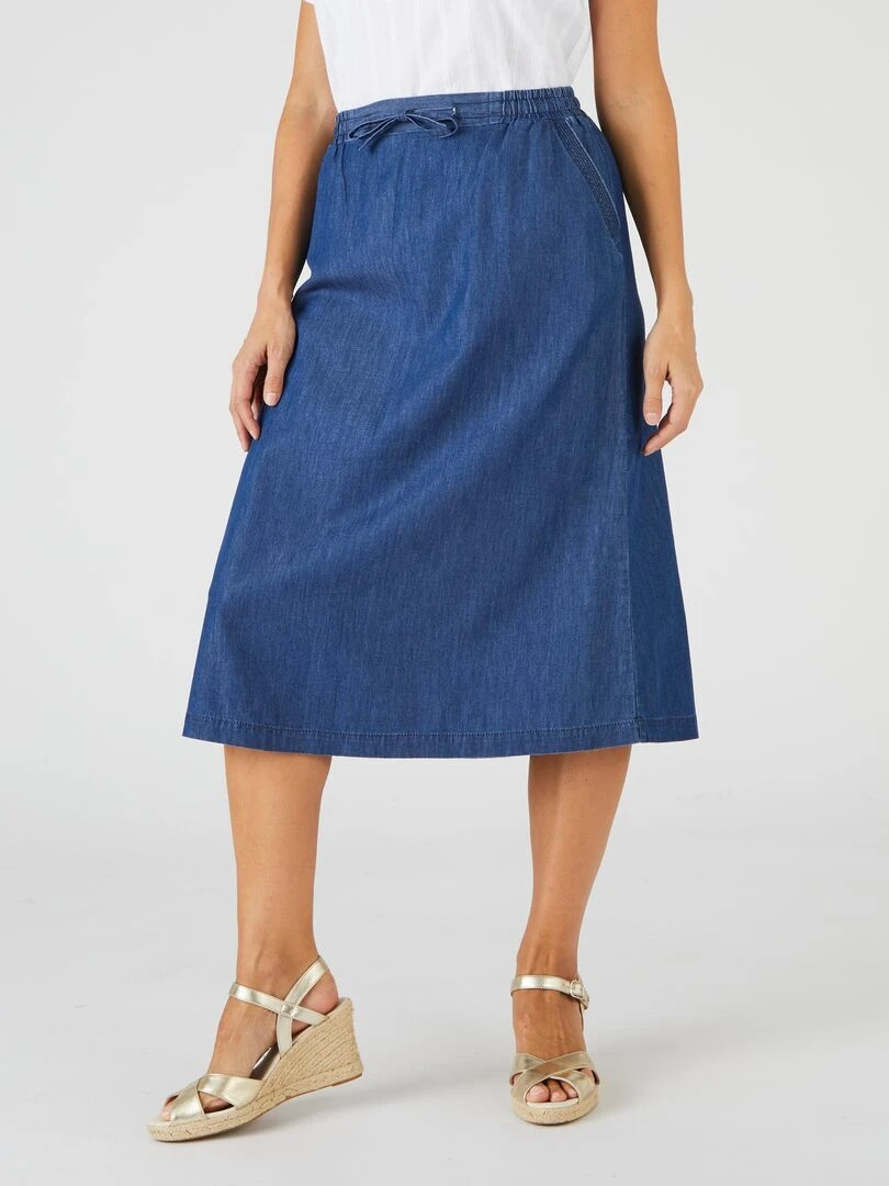 Jupe fluide pur coton Damart Bleu foncé