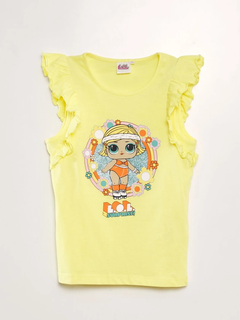 T shirt fantaisie à paillettes 'Lol' Jaune