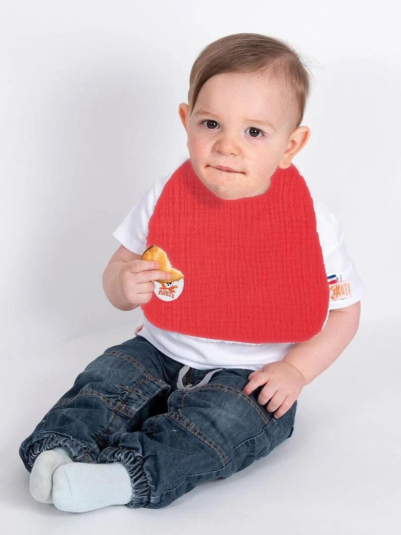 Bavoir en Coton Bio Fraise Rouge