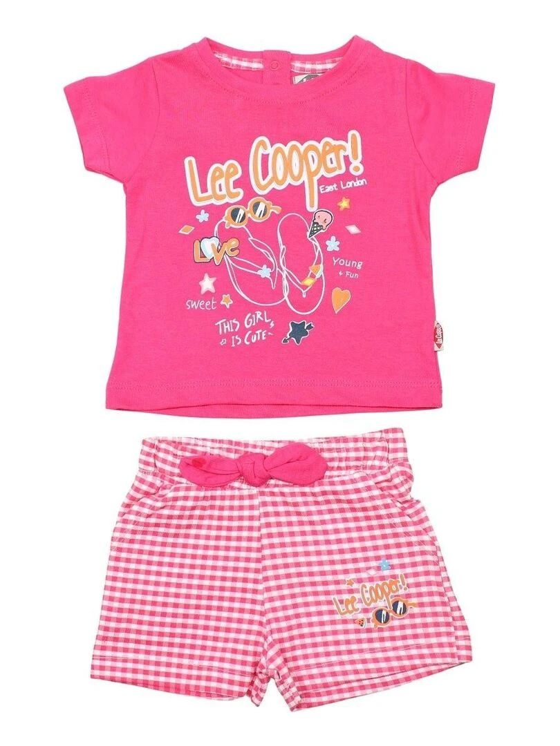 Lee Cooper Ensemble T shirt short fille Imprimé Lee Cooper Rose fushia