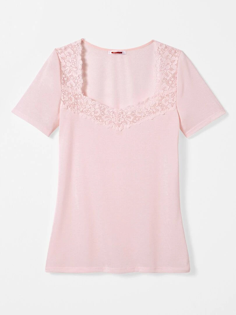 T shirt manches courtes Douceur soyeuse Thermolactyl   Damart   Rose pâle