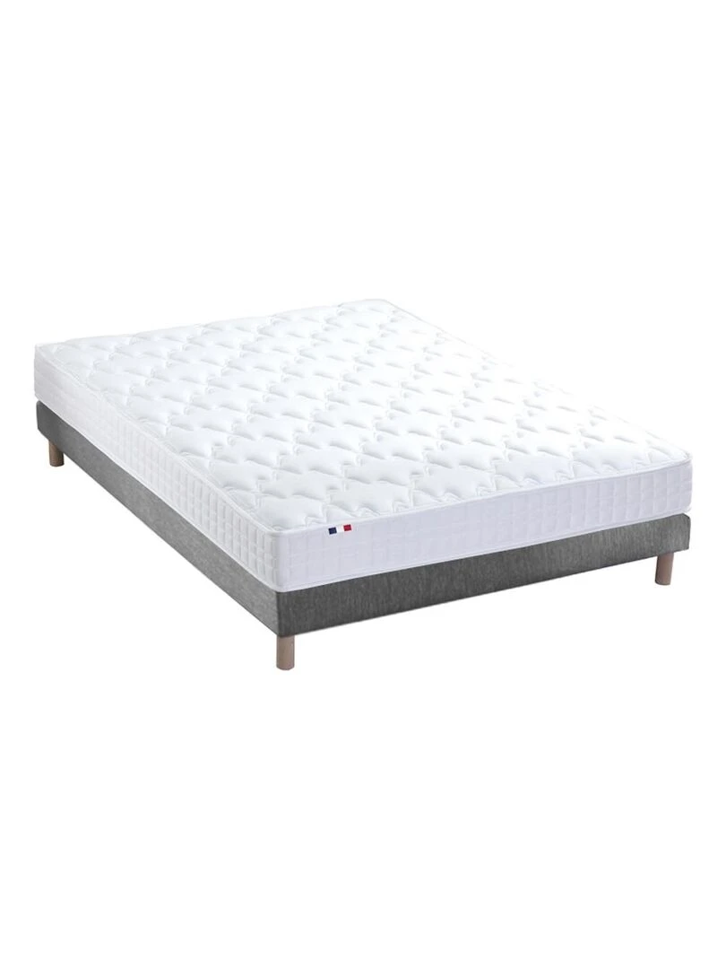 Ensemble Matelas accueil mémoire de forme MAM AZUR + Sommier Made in France Sommier Gris chiné Gris Blanc