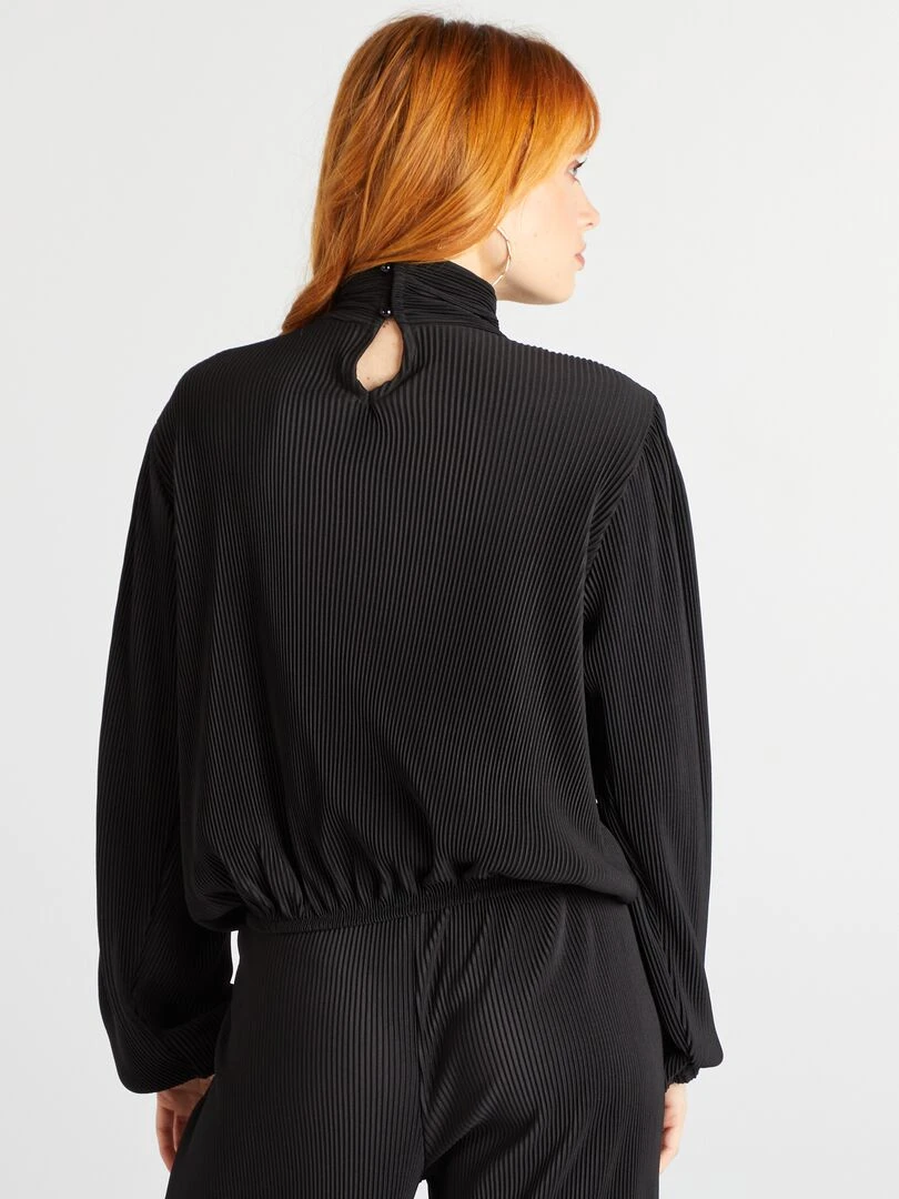 Blouse plissée à col montant   noir