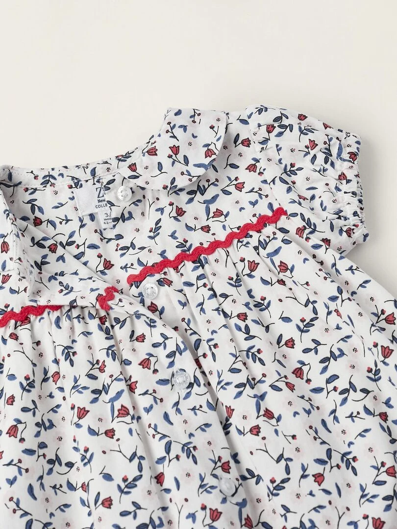 Robe en coton pour nouveau né 'Floral' manches courtes ATLANTIC COMPANY   Blanc