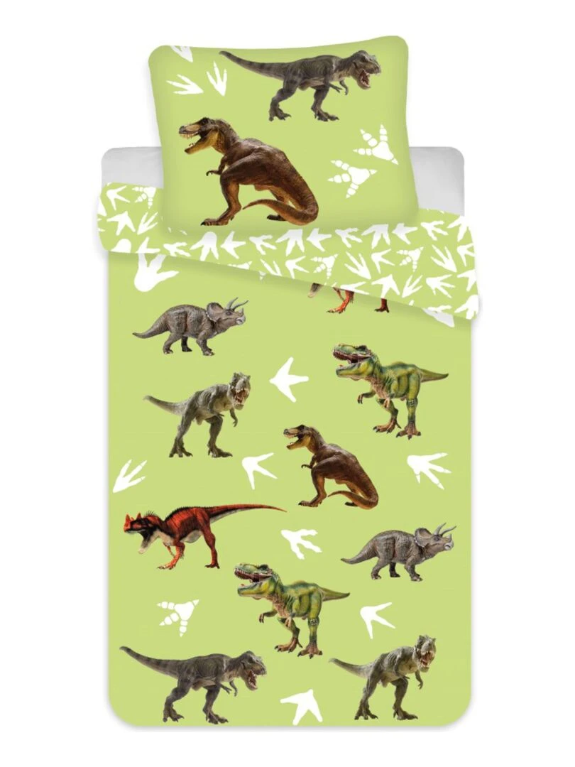 Parure de Lit Bébé Coton Réversible Dinosaure Vert
