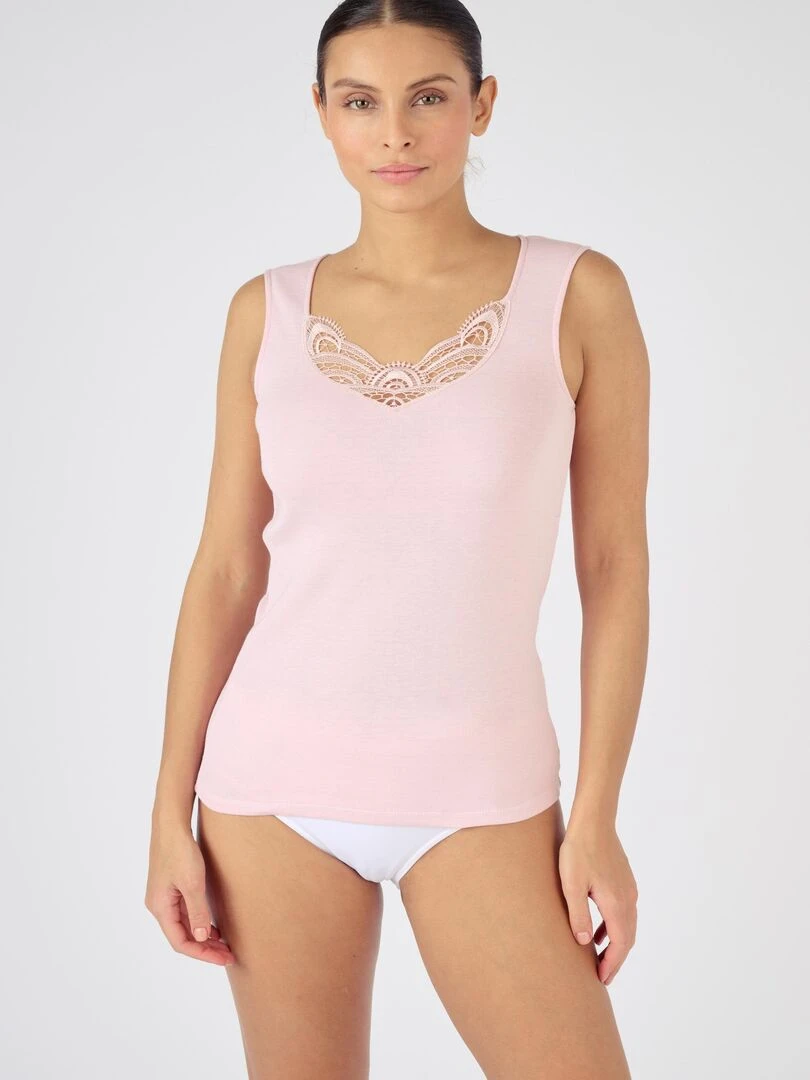 Débardeur fine côte guipure Thermolactyl Damart Mauve lilas