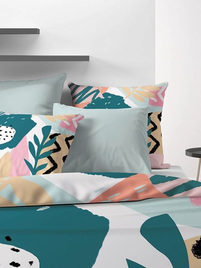 Housse de couette + 2 taies d'oreiller 65x65 cm Coton Emilia   Bleu