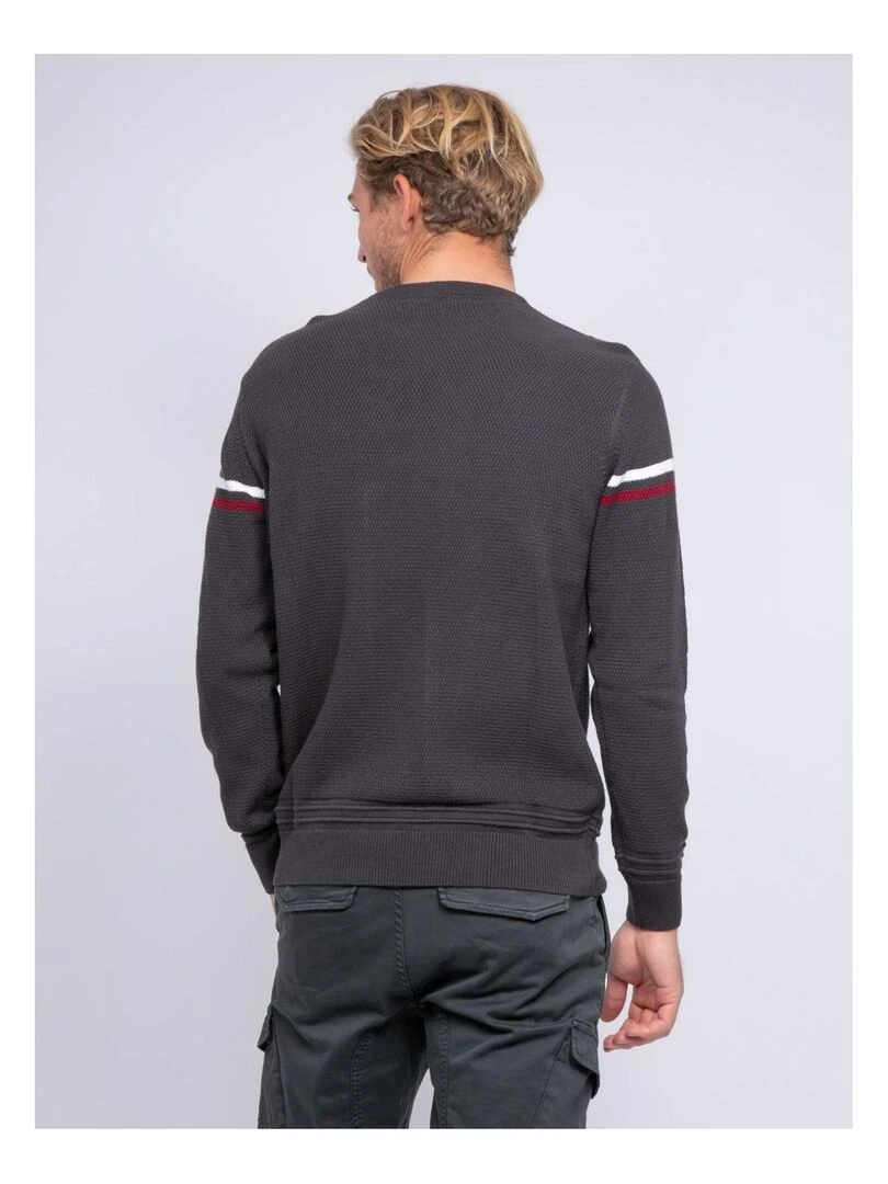 Pull fin col rond pur coton LERMITE Gris foncé