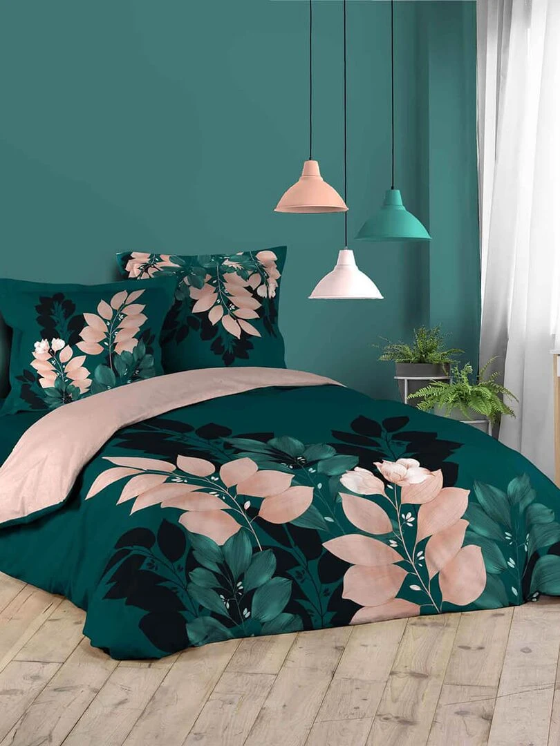 Housse de couette 260x240 Belline + 2 taies coton 42 fils Bleu