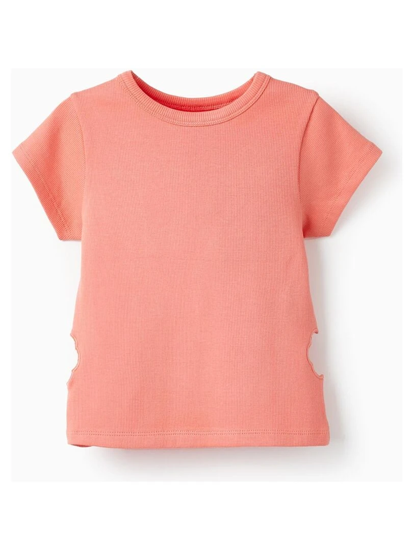 T shirt côtelée pour fille manches courtes THE WAVE TRIBE Orange corail