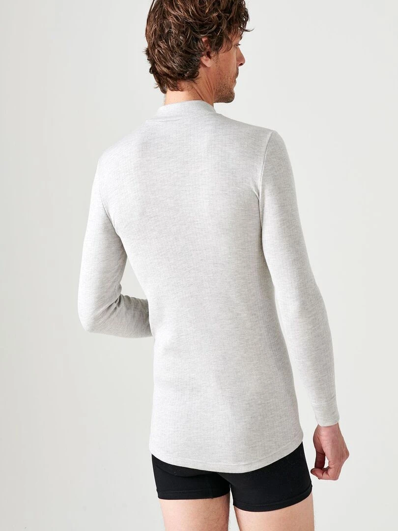 T shirt côtes molletonnées  col montant Thermolactyl   Damart   Gris chiné