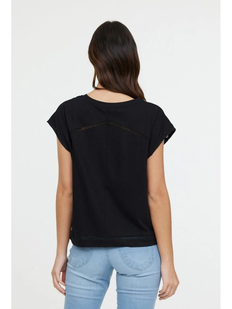 Lee Cooper T Shirt manches courtes coton/lin regular ANIELE SM Noir