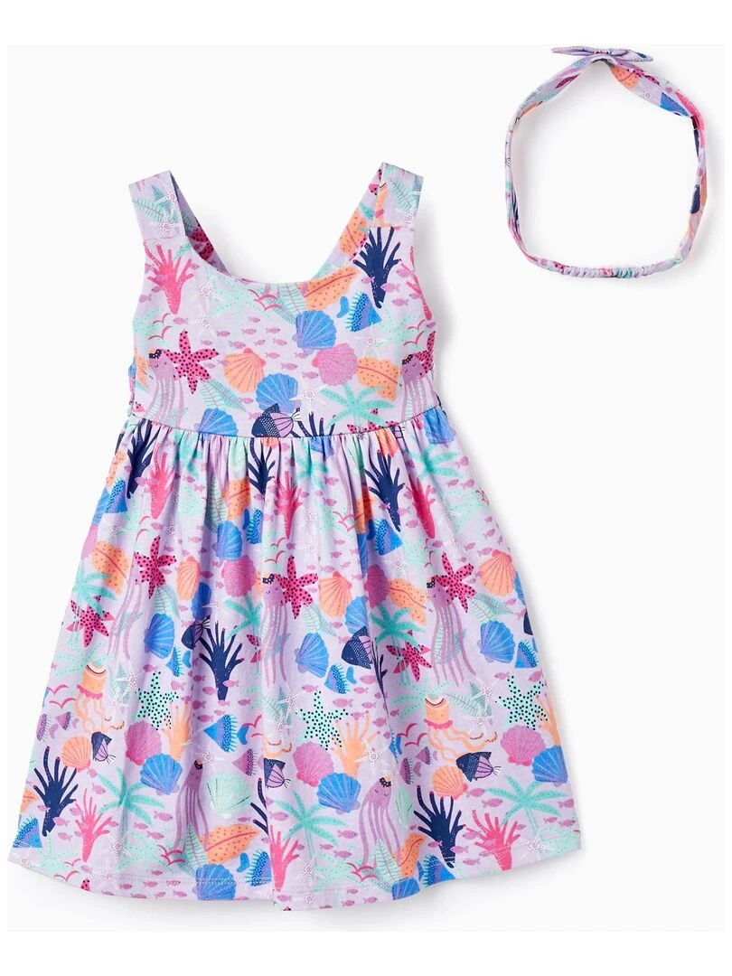 Robe Imprimée + Bandeau pour Bébé Fille 'Marin' manches courtes EXPLORING AUSTRALIA Mauve