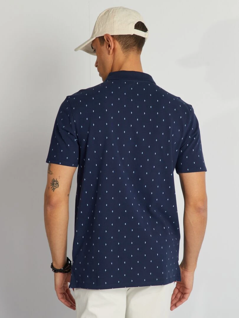 Polo imprimé en piqué de coton   Bleu marine