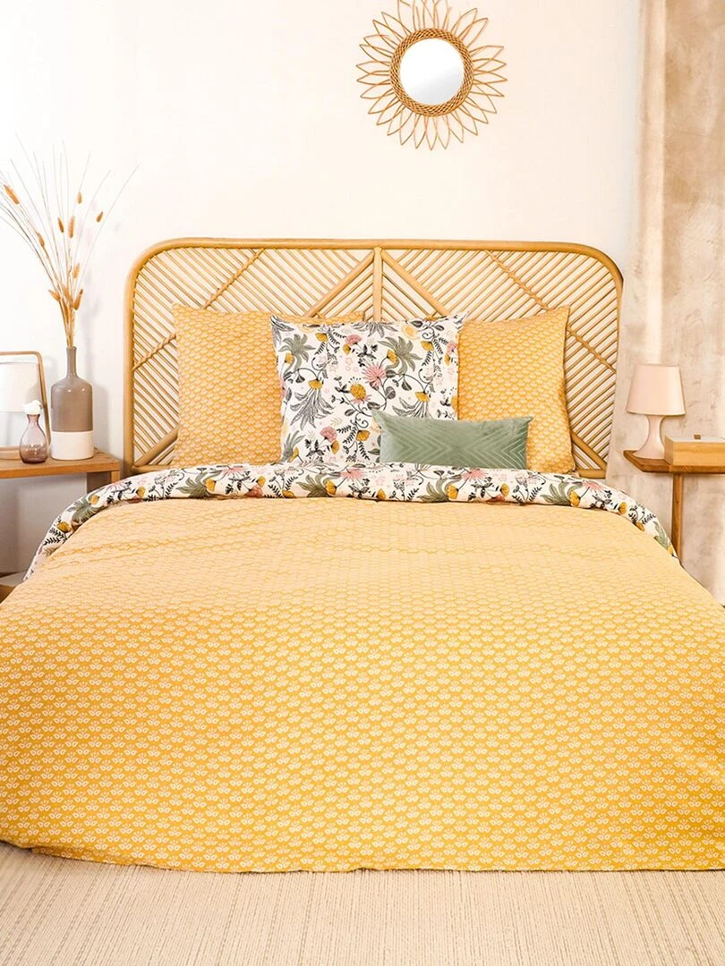 Parure fleurie en satin de coton bio   Jaune