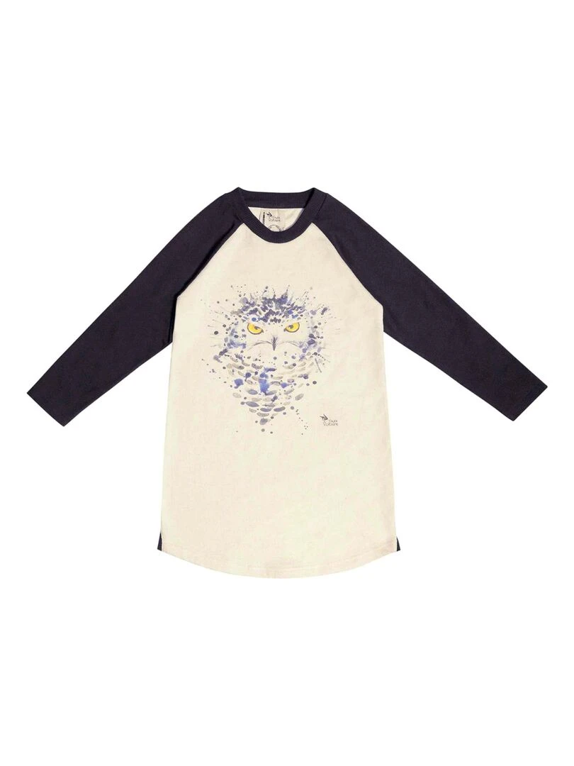 Robe Sweat Fille Coton Beige Noir Imprimé Chouette THE OWL 'LA FAUTE A VOLTAIRE' Noir Beige Bleu