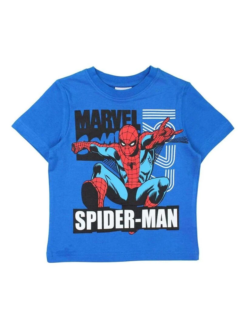 Disney T shirt garçon imprimé Spiderman en coton Bleu