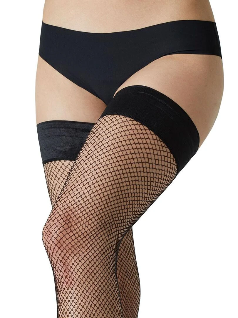 Bas résille unis autofixants Bahamas   Noir