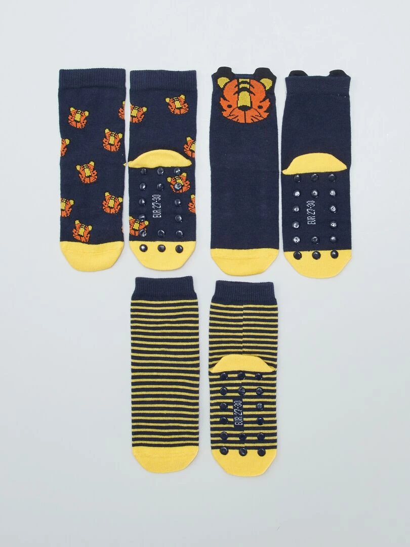 Lot de 3 paires de chaussettes antidérapantes Bleu/jaune