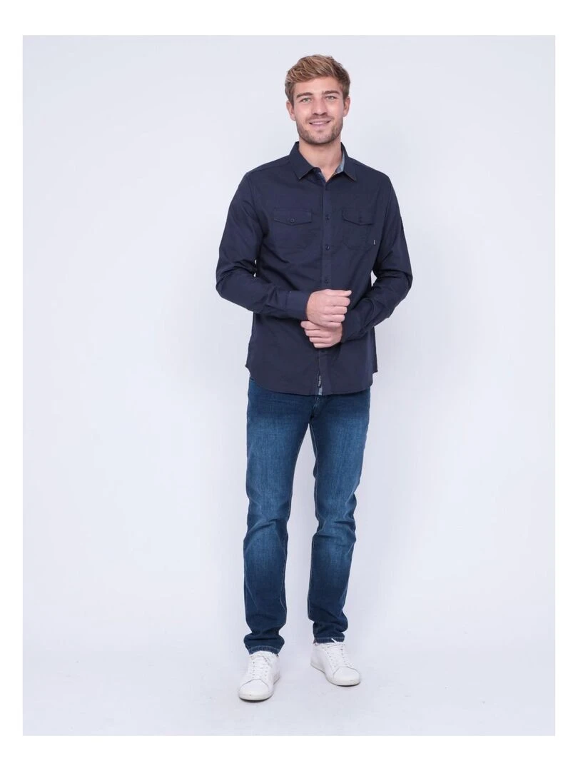 Chemise manches longues pur coton TYREX   Bleu marine