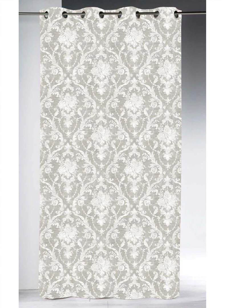 Rideau obscurcissant œillets motif grandes fleurs baroques Beige clair