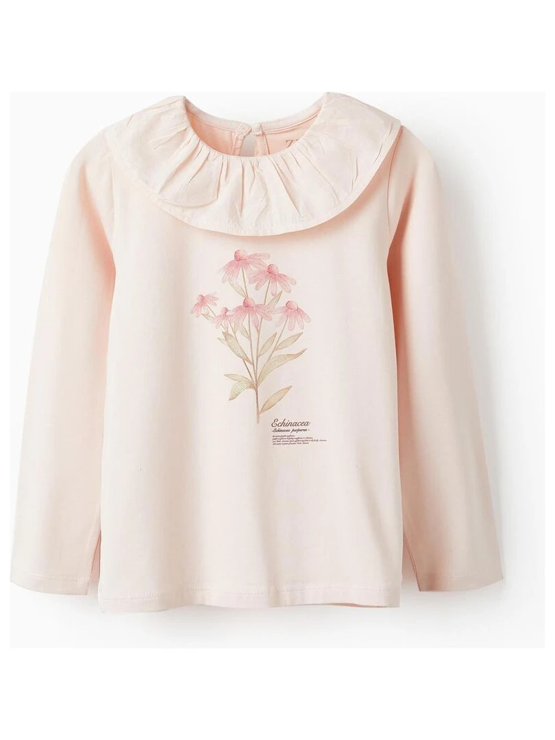 T shirt à manches longues avec volants et paillettes pour fille manches longues SPRING BEGINS Rose clair