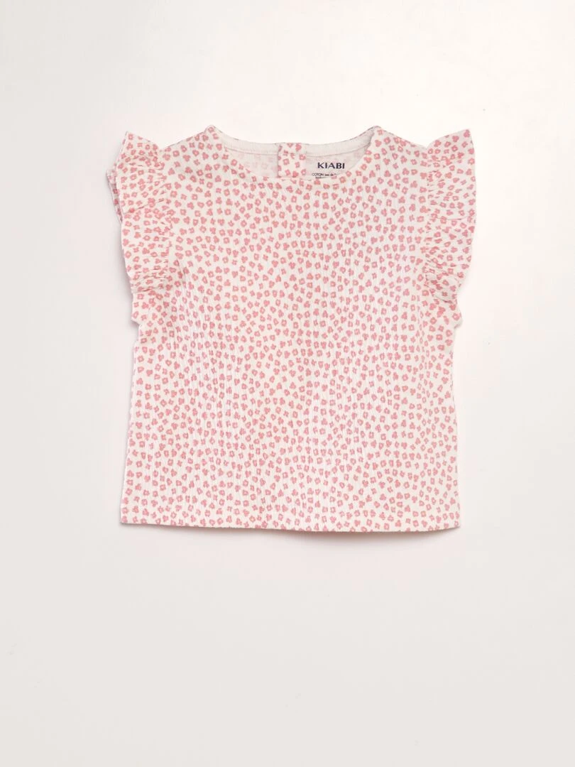 Tee shirt imprimé manches volantées Rose