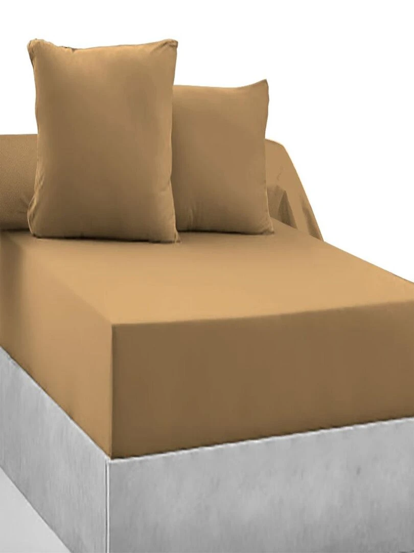 Drap housse 100% Coton 57 Fils Ocre 180 x 200 cm Bonnet 30 cm Moutarde
