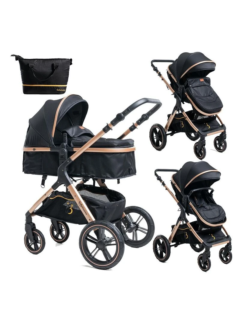 Bebelissimo Poussette transformable combinée convertible 2 en 1 poids 0 22kg NYA noir Noir