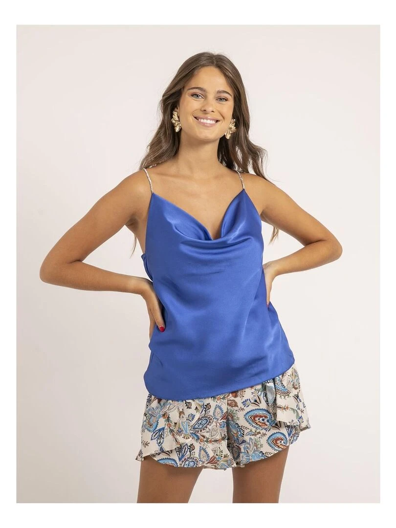 Caraco satin col bénitier FOLINE Bleu roi
