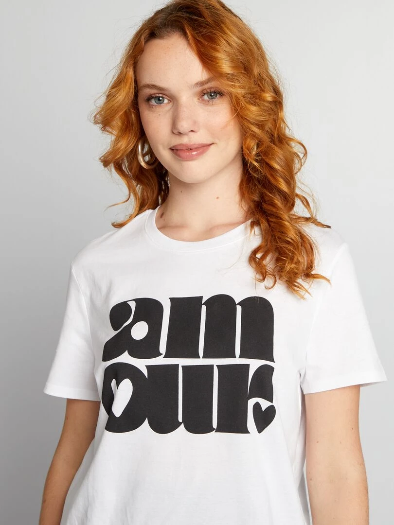 T shirt en jersey imprimé   Blanc 'amour'