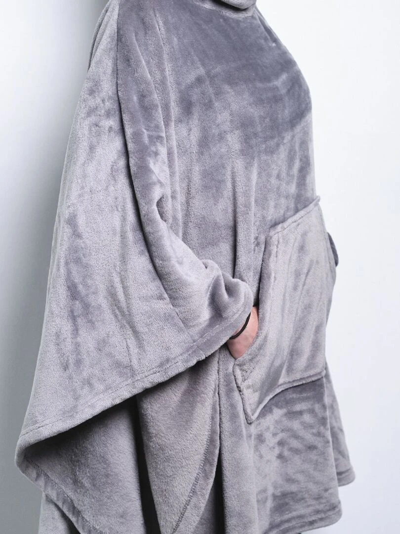 Plaid poncho avec poche kangourou Gris