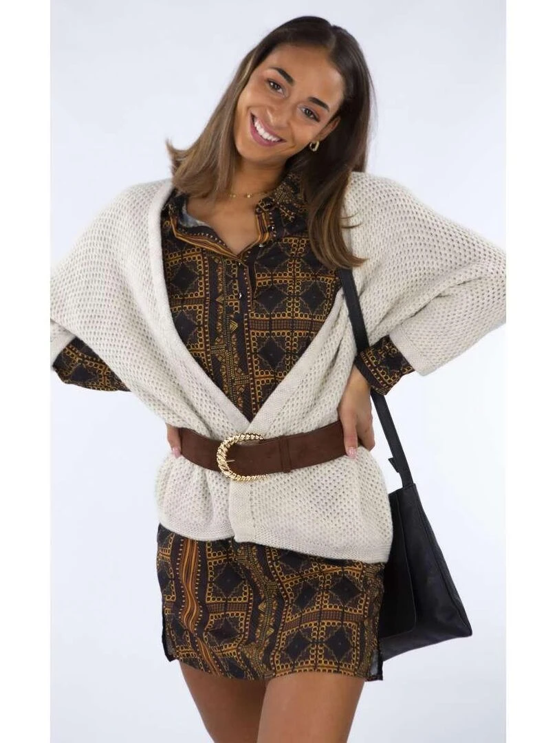 CHATTAWAK   Robe courte KYLIE LINELA   Gris Marron Blanc