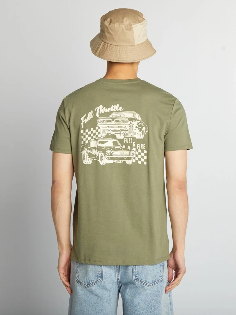 T shirt imprimé à col rond   Kaki