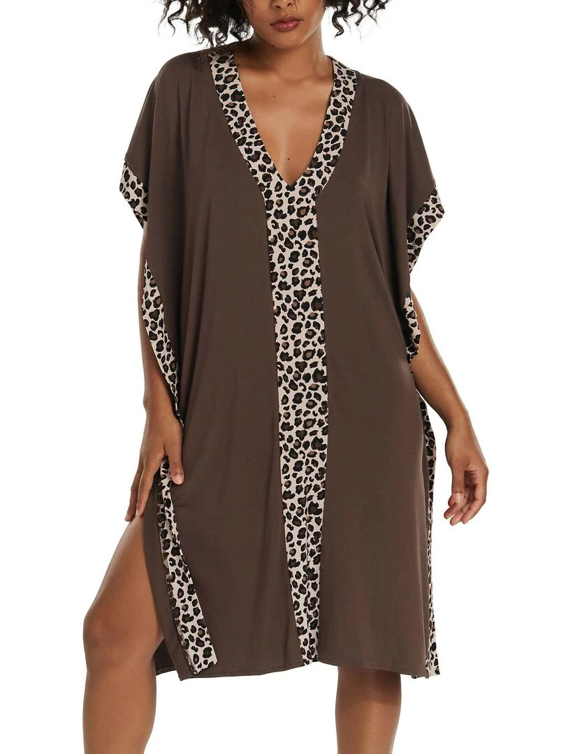 Caftan de plage mi long Veracruz Marron