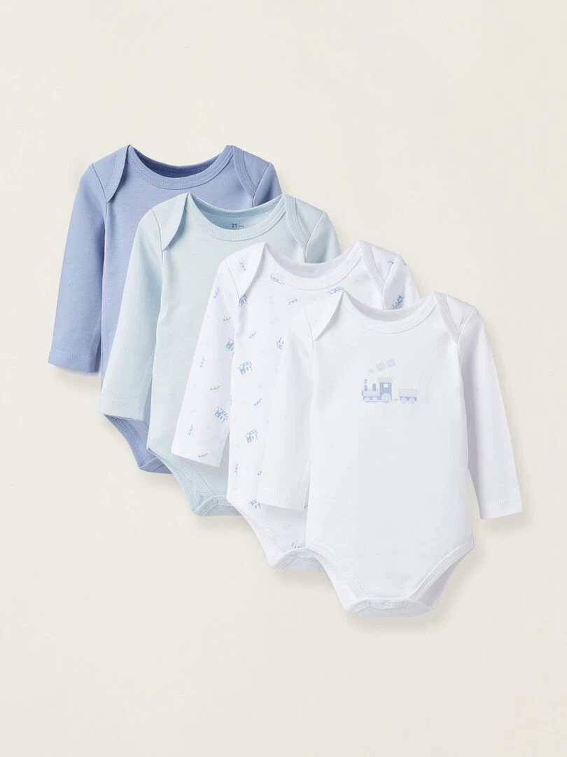 Pack de 4 bodies pour bébé et nouveau né 'Trains' manches longues ESSENTIALS LINE Multicolore