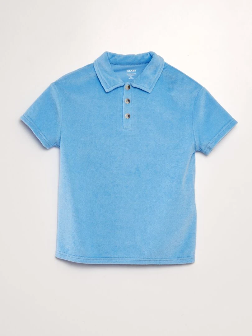 Polo uni en éponge Bleu