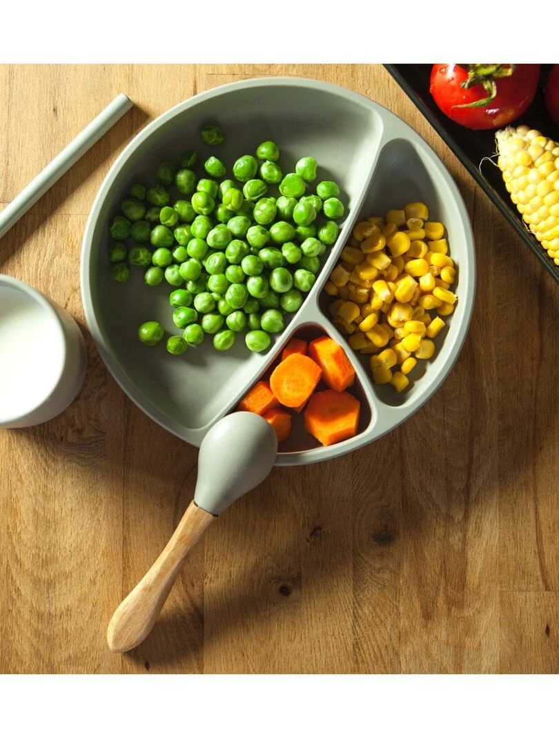 Assiette bébé à ventouse en silicone   Vert