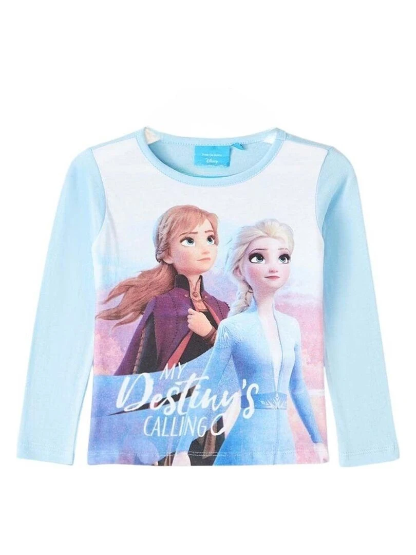 Disney T shirt fille imprimé La Reine Des Neiges en coton Bleu