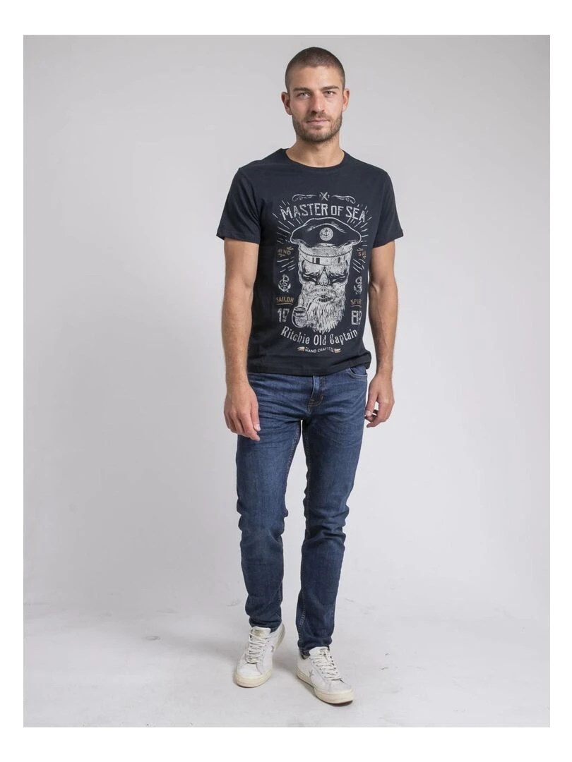 T shirt col rond pur coton JIMOSCAR   Bleu marine