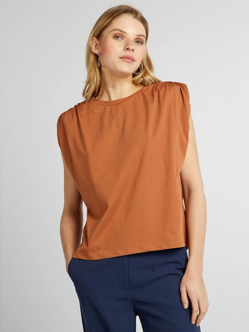 Tee shirt sans manches avec épaulettes   Marron