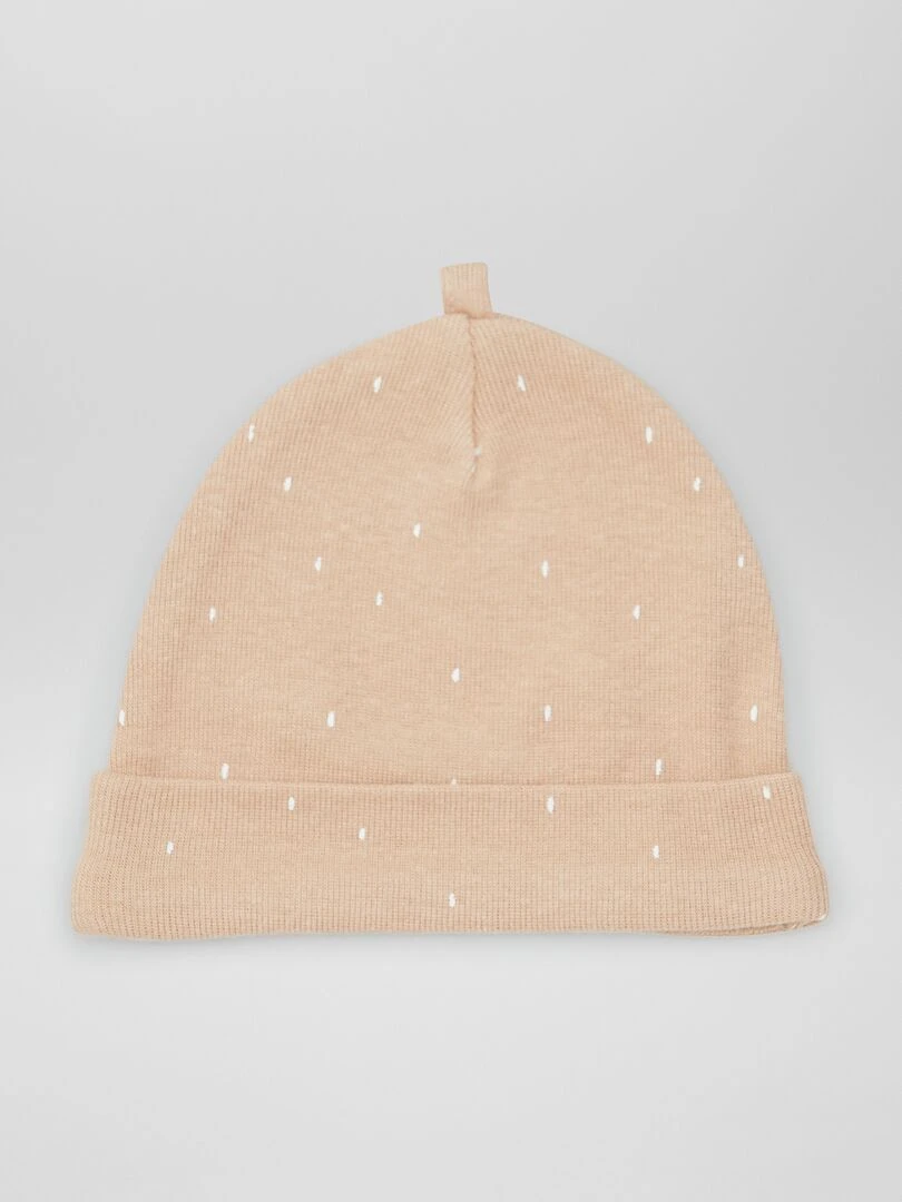 Lot de 2 bonnets de naissance Beige/blanc