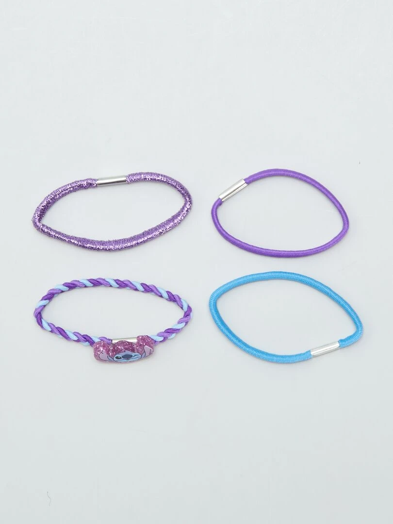 Set cheveux 4 pinces + 6 élastiques 'Stitch'   Violet