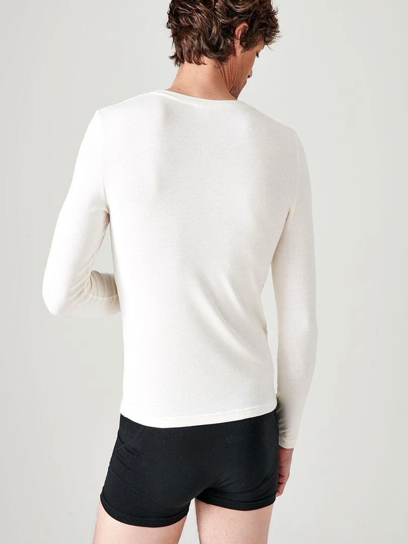 T shirt col rond manches longues fine côte Thermolactyl Sensitive   Damart   Blanc