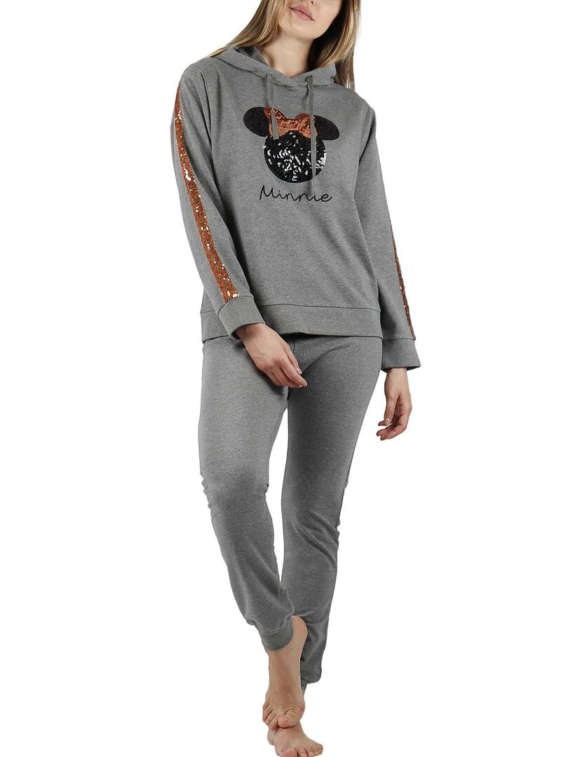 Pyjama pantalon top à capuche Minnie Sequins Disney Gris