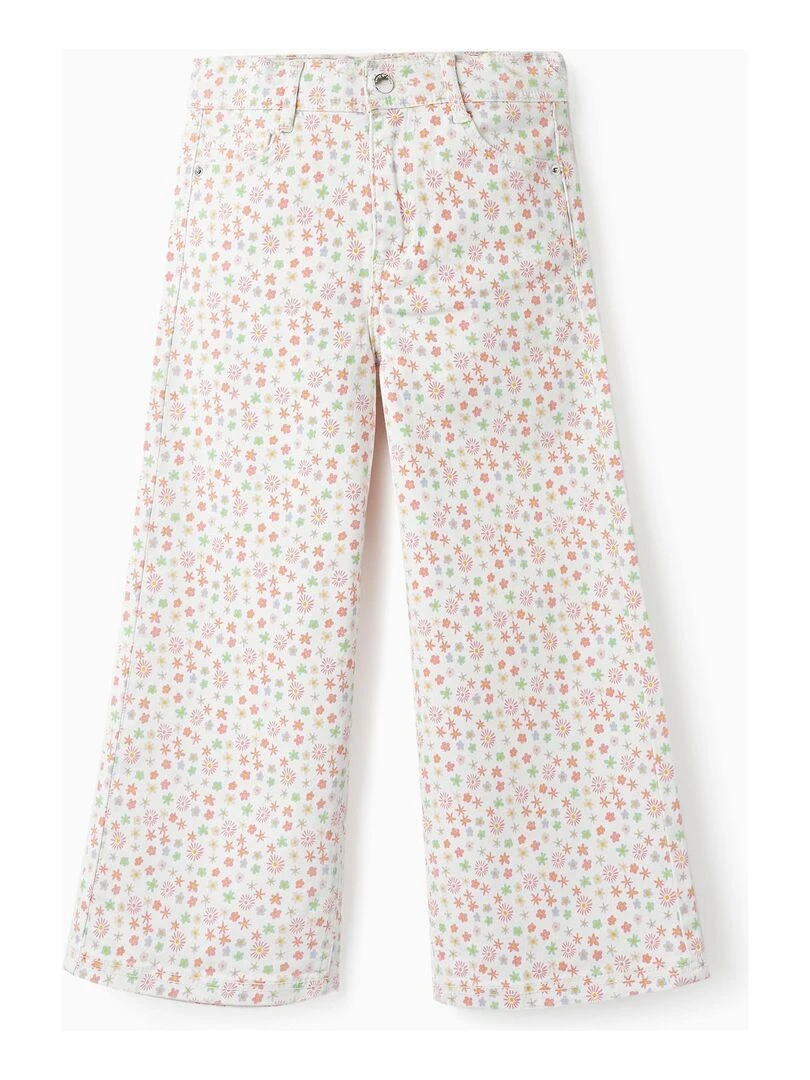 Pantalon en sergé à motif floral pour fille 'Wide Leg' THE WAVE TRIBE Blanc