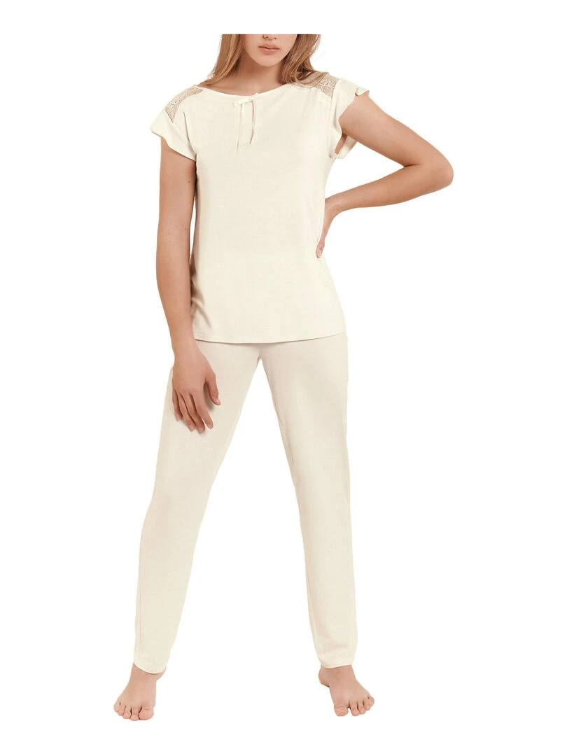 Pyjama pantalon top manches courtes tenue d'intérieur Harvest Ecru