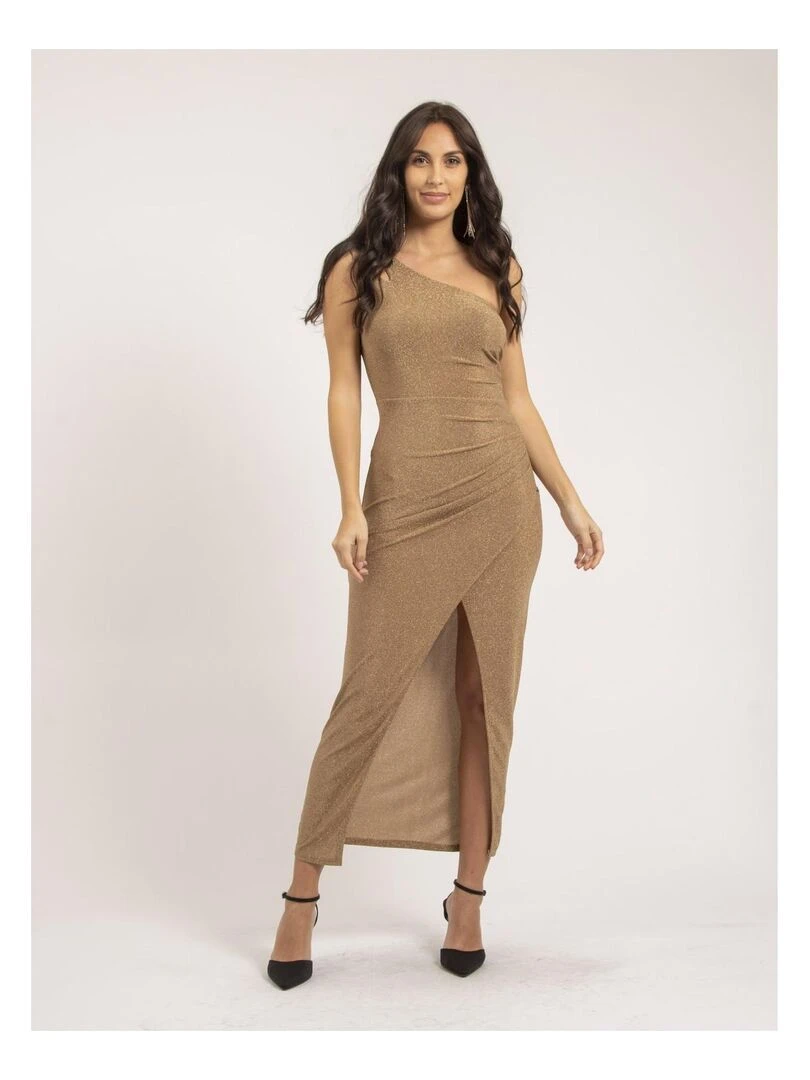 Robe longue paillettes IPOLINA Beige